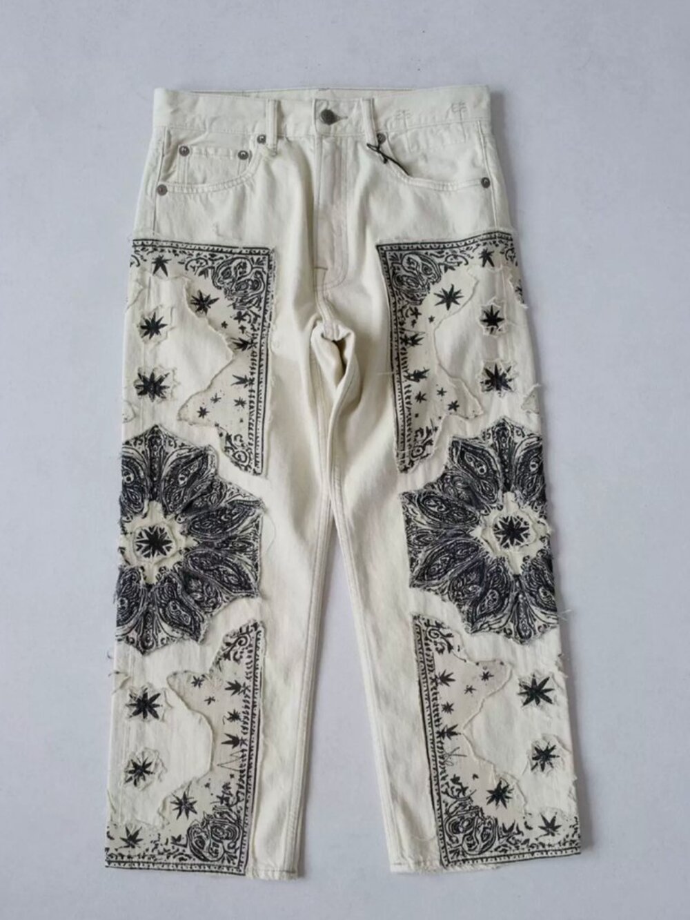 NWT R13 X-Boyfriend Jean - Ecru Bandana Applique - Picture 8 of 15